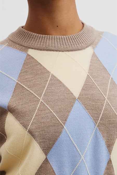 Merino Long Sleeve Argyle Knit