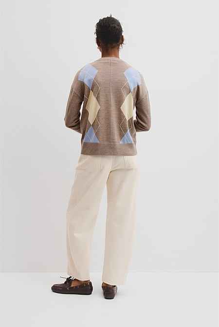 Merino Long Sleeve Argyle Knit
