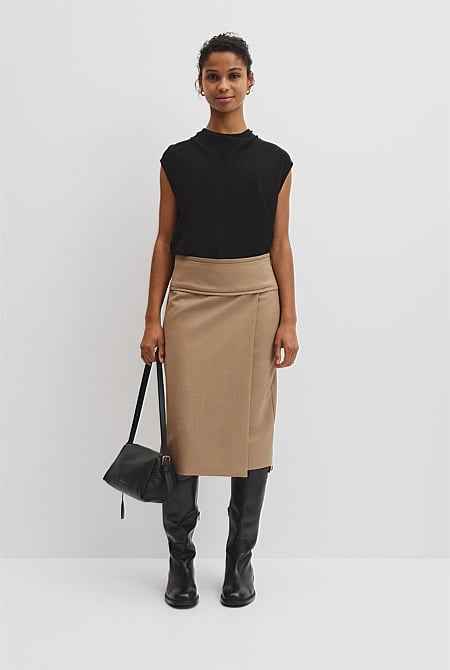Wool Blend Wrap Skirt