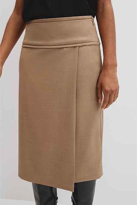 Wool Blend Wrap Skirt