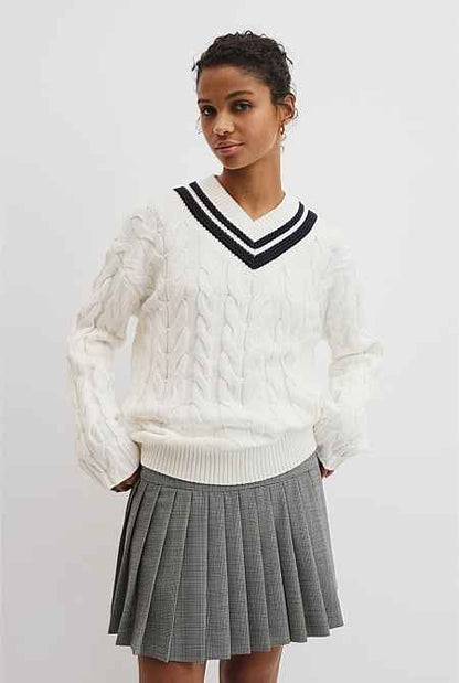 V-Neck Cable Knit
