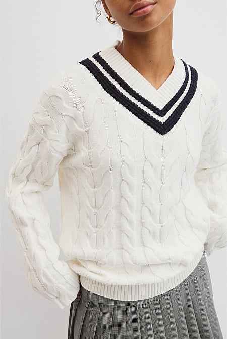 V-Neck Cable Knit