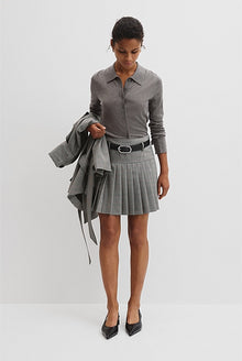 Wool Blend Check Mini Pleat Skirt