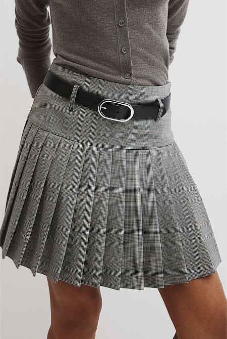 Wool Blend Check Mini Pleat Skirt