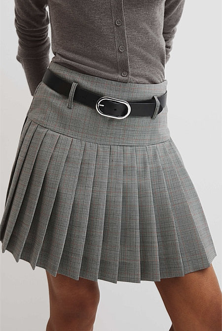 Wool Blend Check Mini Pleat Skirt