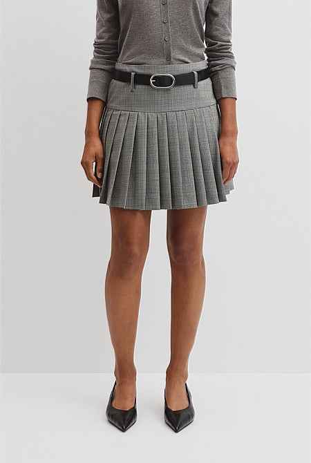 Wool Blend Check Mini Pleat Skirt