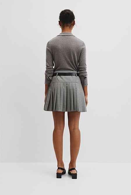 Wool Blend Check Mini Pleat Skirt