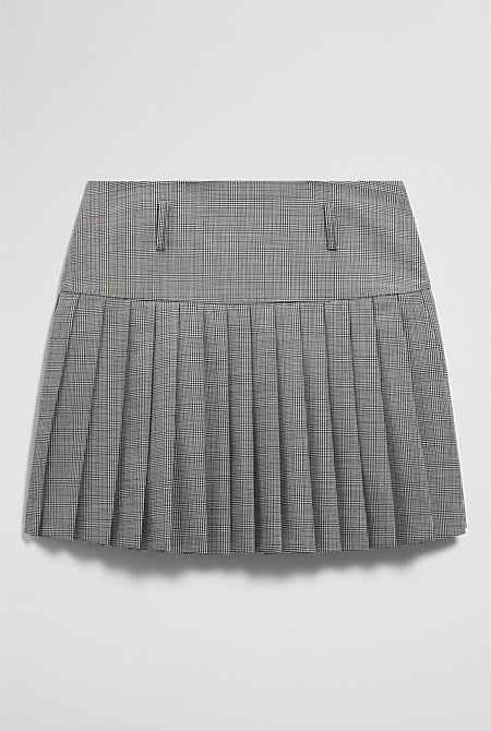 Wool Blend Check Mini Pleat Skirt