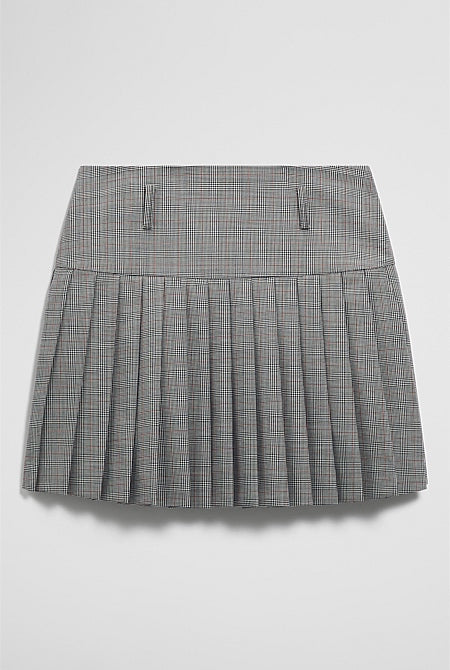 Wool Blend Check Mini Pleat Skirt
