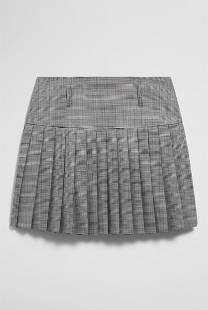 Wool Blend Check Mini Pleat Skirt