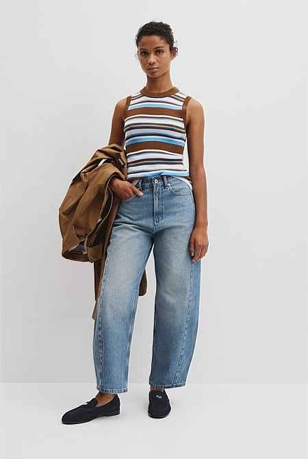 Australian Merino Crew Neck Stripe Knit Tank