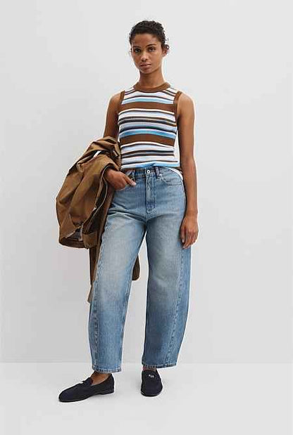 Australian Merino Crew Neck Stripe Knit Tank