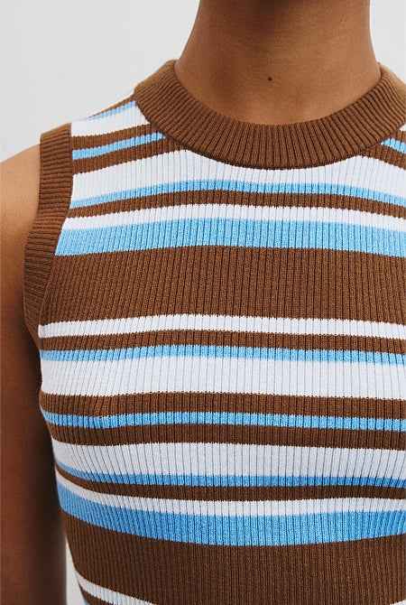 Australian Merino Crew Neck Stripe Knit Tank