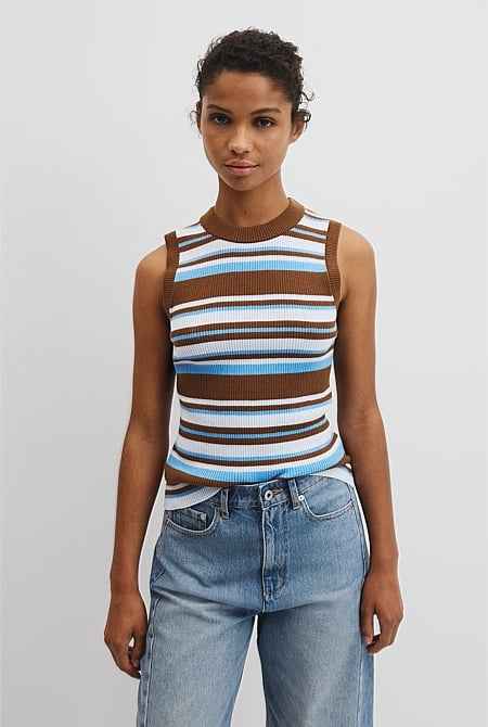 Australian Merino Crew Neck Stripe Knit Tank