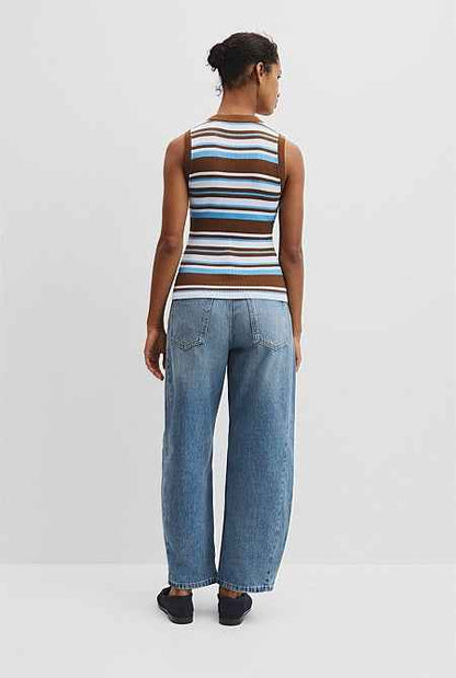Australian Merino Crew Neck Stripe Knit Tank