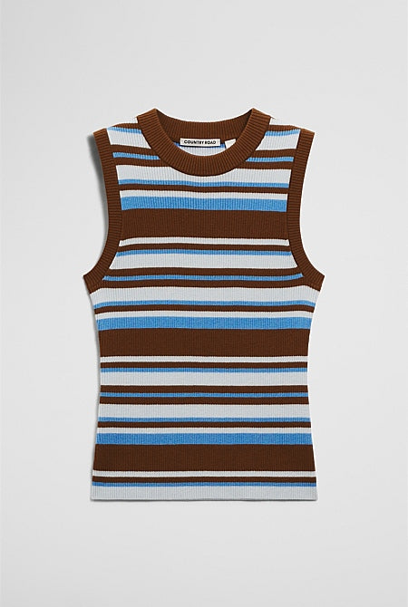 Australian Merino Crew Neck Stripe Knit Tank