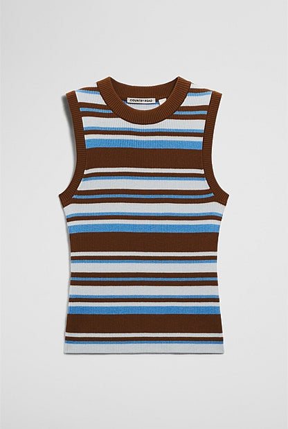 Australian Merino Crew Neck Stripe Knit Tank