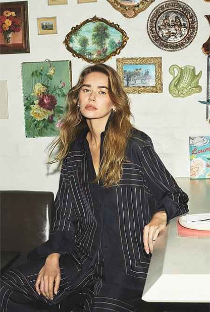 Print Long Sleeve Washable Silk Shirt