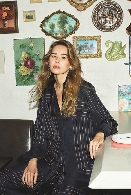 Print Long Sleeve Washable Silk Shirt