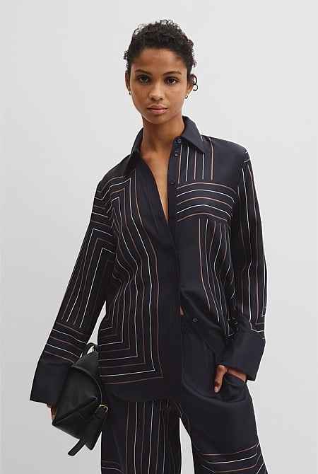 Print Long Sleeve Washable Silk Shirt