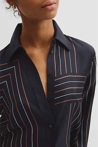 Print Long Sleeve Washable Silk Shirt
