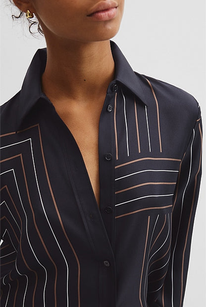 Print Long Sleeve Washable Silk Shirt