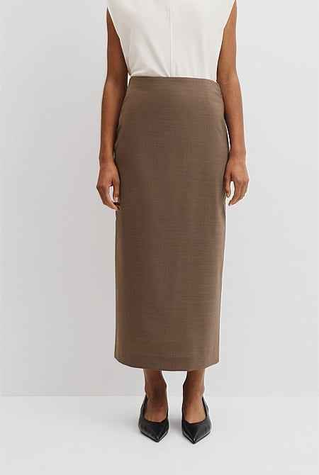 Wool Blend Midi Tailored Skirt