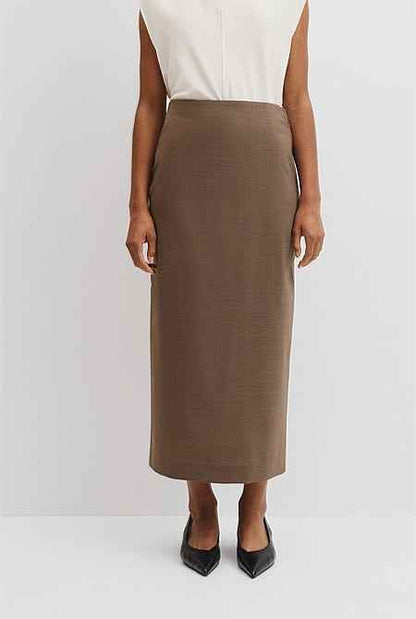 Wool Blend Midi Tailored Skirt