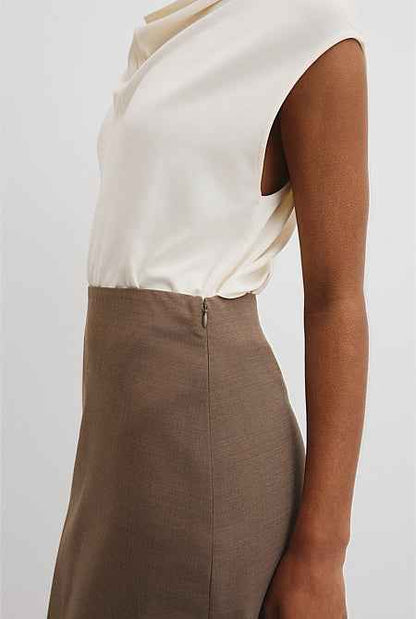 Wool Blend Midi Tailored Skirt