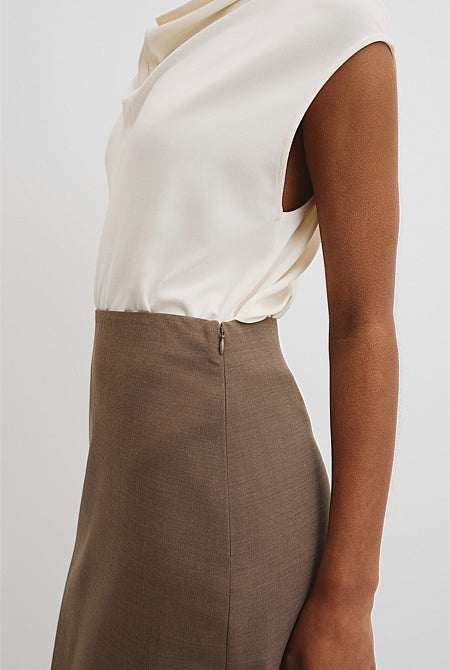 Wool Blend Midi Tailored Skirt