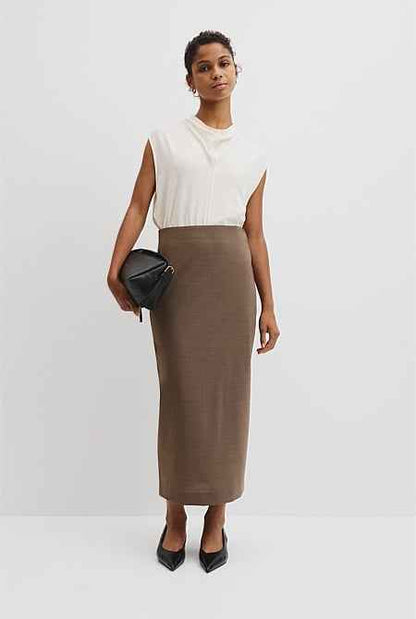 Wool Blend Midi Tailored Skirt