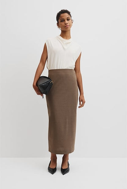 Wool Blend Midi Tailored Skirt
