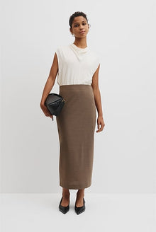Wool Blend Midi Tailored Skirt