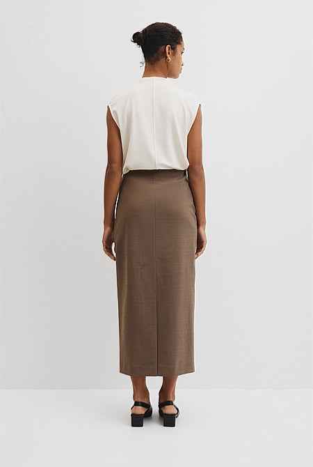 Wool Blend Midi Tailored Skirt