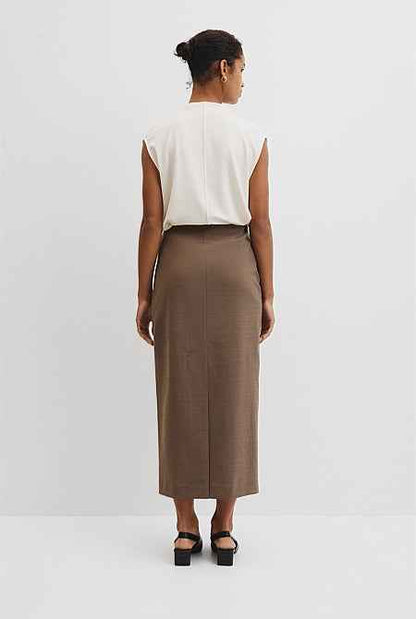 Wool Blend Midi Tailored Skirt