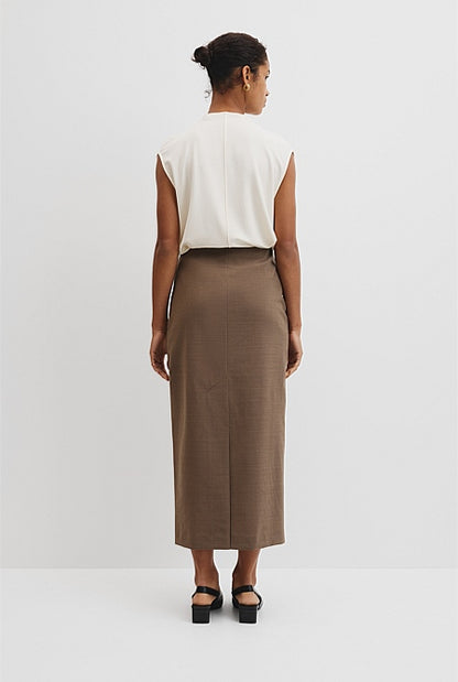 Wool Blend Midi Tailored Skirt
