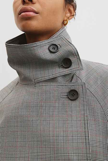 Wool Blend Funnel Check Jacket