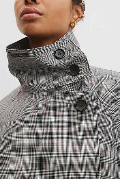 Wool Blend Funnel Check Jacket