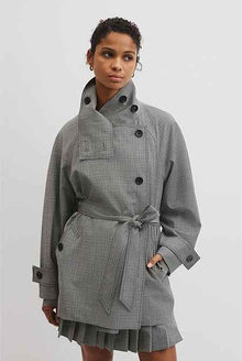 Wool Blend Funnel Check Jacket