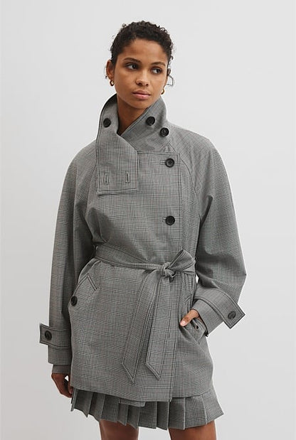 Wool Blend Funnel Check Jacket
