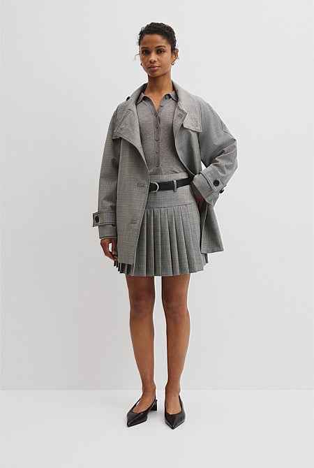 Wool Blend Funnel Check Jacket