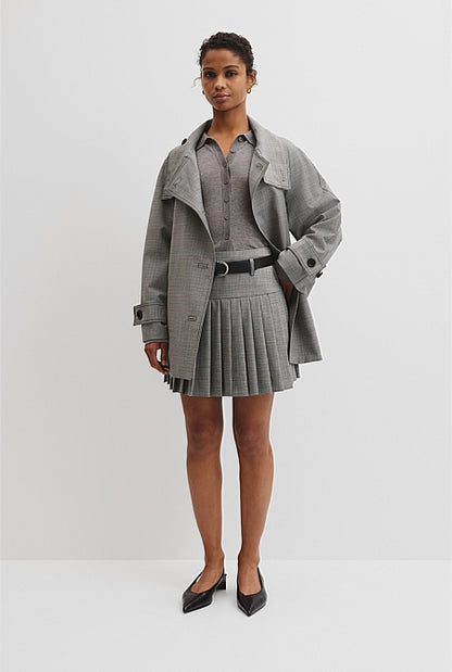 Wool Blend Funnel Check Jacket