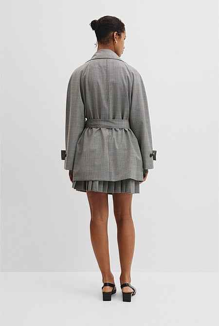 Wool Blend Funnel Check Jacket