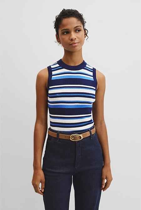 Australian Merino Crew Neck Stripe Knit Tank