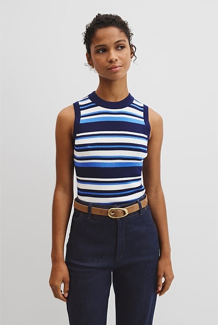 Australian Merino Crew Neck Stripe Knit Tank