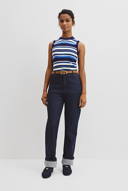Australian Merino Crew Neck Stripe Knit Tank