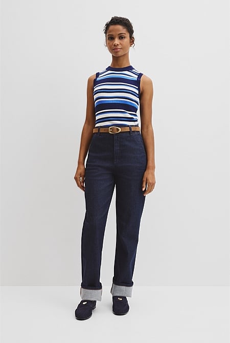 Australian Merino Crew Neck Stripe Knit Tank