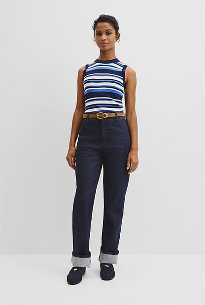 Australian Merino Crew Neck Stripe Knit Tank