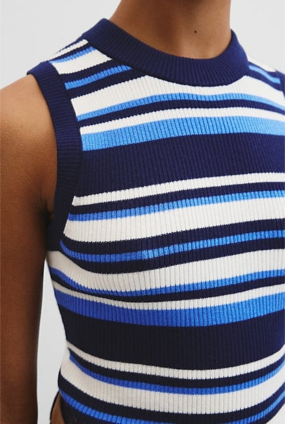 Australian Merino Crew Neck Stripe Knit Tank
