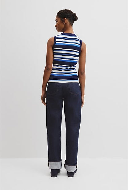 Australian Merino Crew Neck Stripe Knit Tank